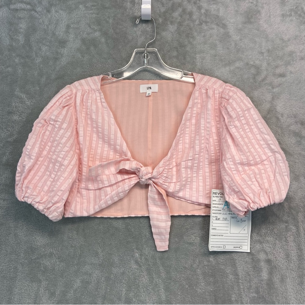 LPA Pink Puff Sleeve Tie-Front Top Size M